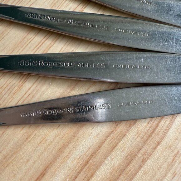 8 Fantasy Dinner Forks Oneida 1881 Rogers Stainless 7 5/8" Atomic MCM - Picture 9 of 9